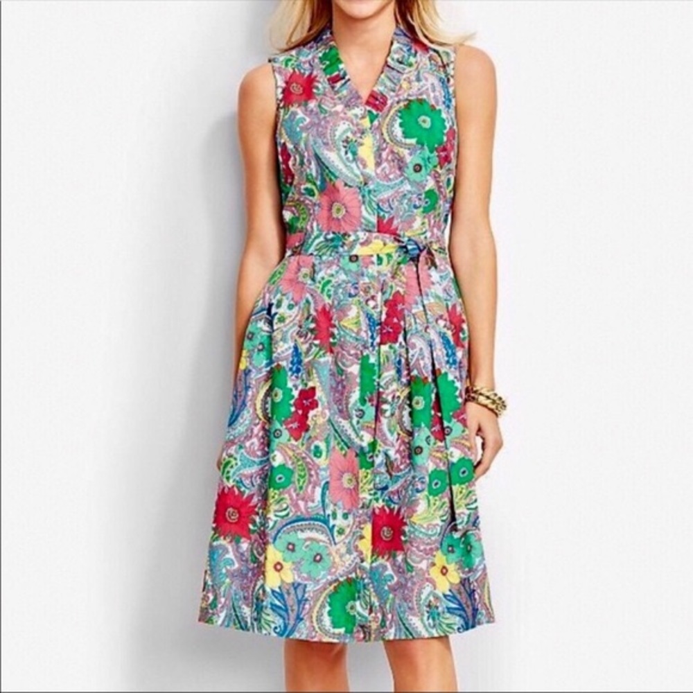Talbots Ruffle Collar Floral Paisley Dress